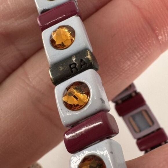 Roxanne Assoulin Womens Enamel Swarovski Crystal Stretch Bracelet Light blue Red - Picture 7 of 12